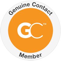 Das Genuine Contact Logo: Ein orangefarbener Kreis mit den Buchstaben GC